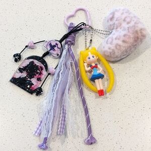 Handmade Sailor Moon Heart Plush Ribbon Bag Charm Keychain, New